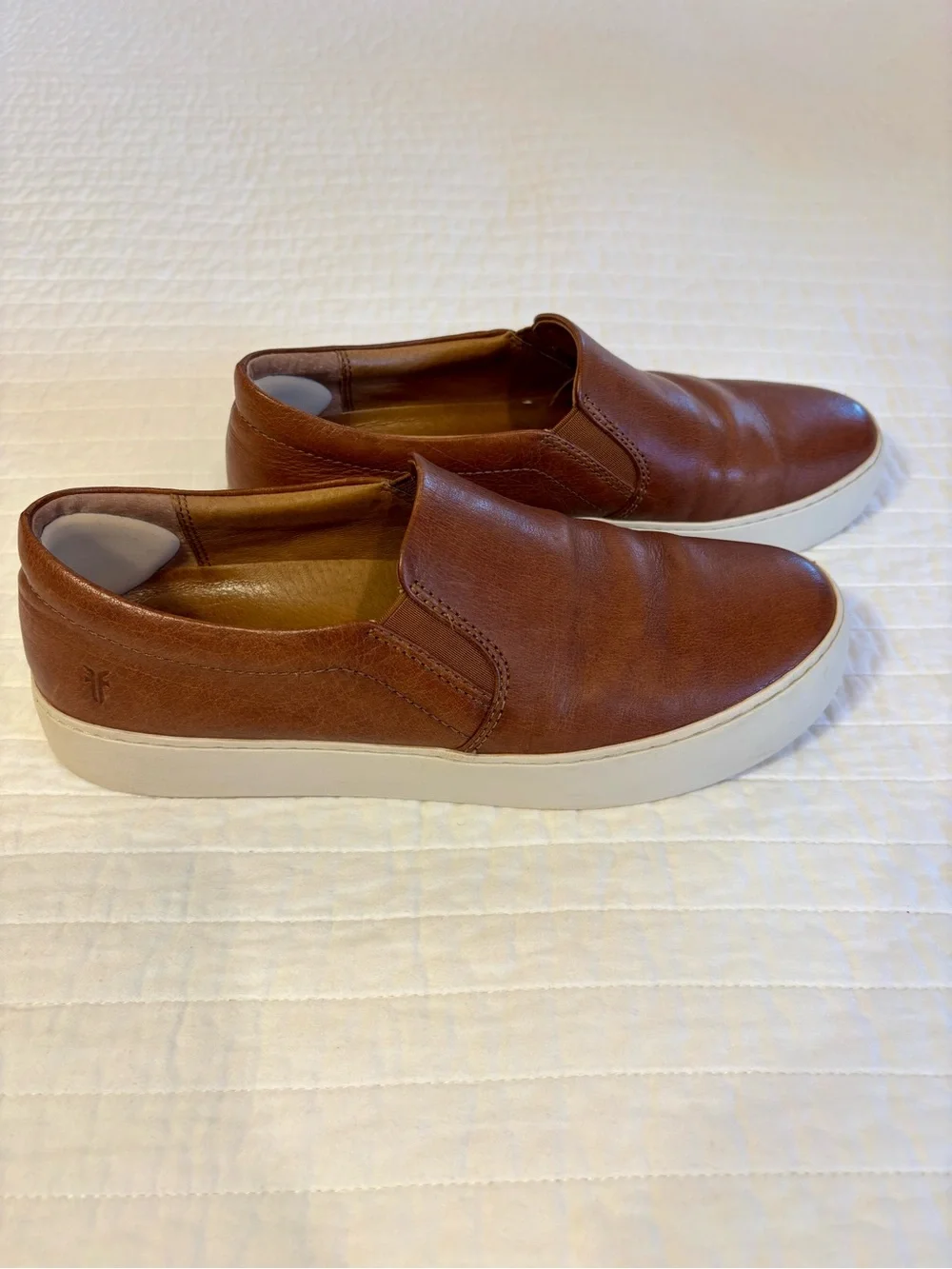 Frye Lena Slip-On Leather Loafers - Cognac Brown with Cream Sole